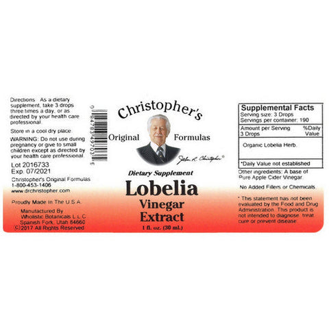 Dr. Christophers Formulas, Lobelia Herb Extract, Vinegar 1 OZ Dr. Christophers Formulas