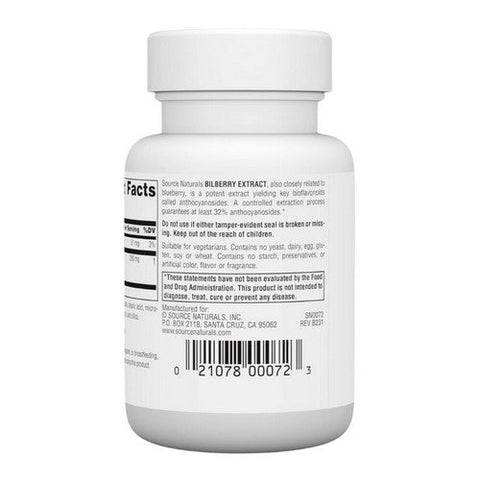 Source Naturals, Bilberry Extract, 100 MG, 30 Tabs Source Naturals