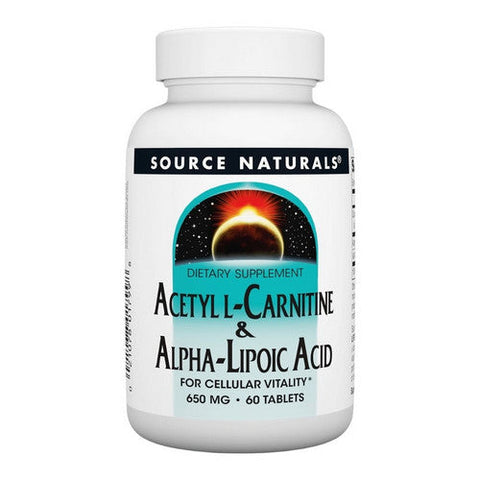 Source Naturals, Acetyl L-Carnitine And Alpha-Lipoic Acid, 650 Mg, 60 Tabs Source Naturals