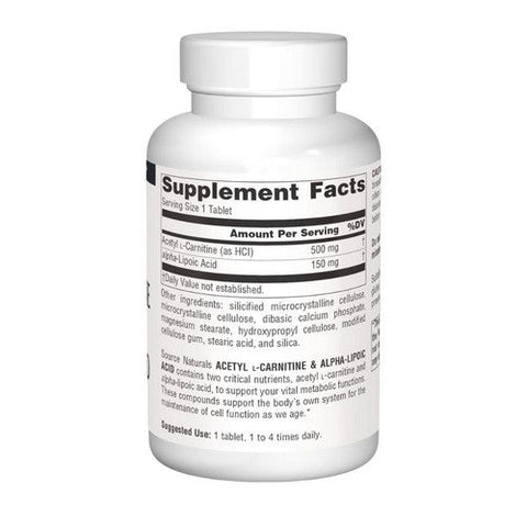 Source Naturals, Acetyl L-Carnitine And Alpha-Lipoic Acid, 650 Mg, 240 Tabs Source Naturals