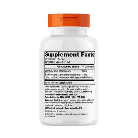 Doctors Best, High Absorption CoQ10 with Bioperine, 100 mg, 120 Softgels