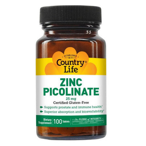 Country Life, Zinc Picolinate, 25 mg, 100 Tabs Country Life