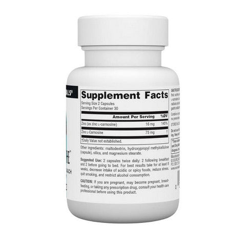 Source Naturals, Gastricsoothe Zinc L-Carnosine, 37.5 Mg, 60 Caps Source Naturals