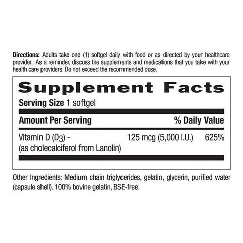 Country Life, Vitamin D3, 5000 IU, 200 Softgels Country Life