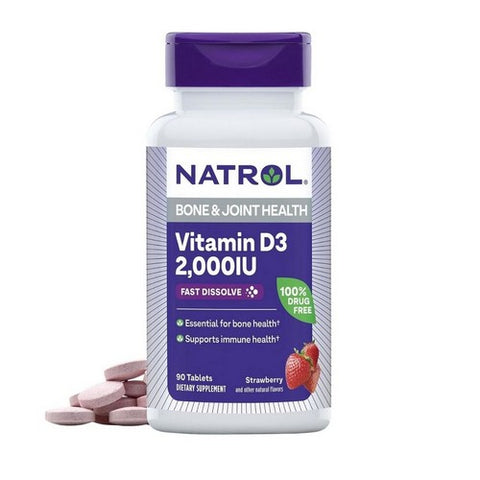Natrol, Fast Dissolve Vitamin D3 Strawberry, 2000 IU, Minis, 90 tabs Natrol