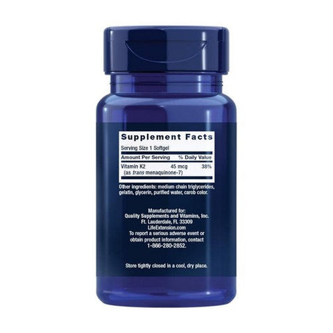 Life Extension, Low Dose Vitamin K2 Menaquinone - 7 (Mk-7), 45 mcg, 90 Softgels