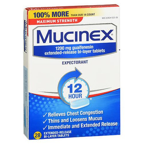 Mucinex, Expectorant 12 Hour Extended Release Maximum Strength, 28 Tabs Mucinex