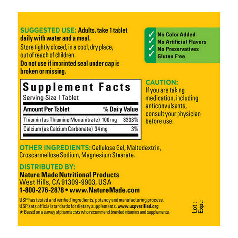Nature Made, Vitamin B-1, 100 mg, 100 tabs Nature Made