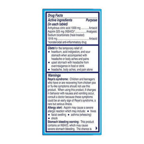 Alka-Seltzer, Buffered Aspirin Pain Reliever Fever Reducer Effervescent Tablets Original, 12 tabs Alka-Seltzer