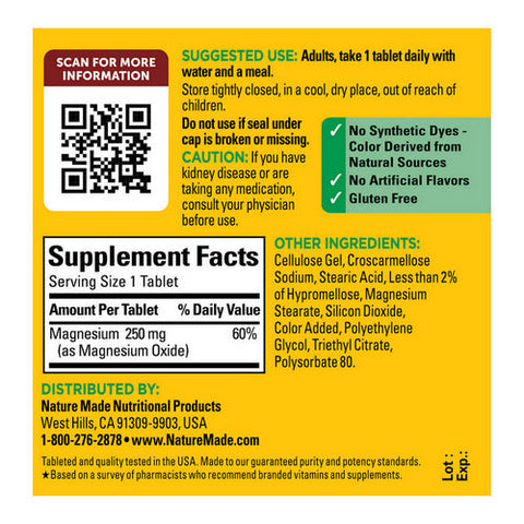 Nature Made, Magnesium, 250 Mg, 100 Tabs Nature Made