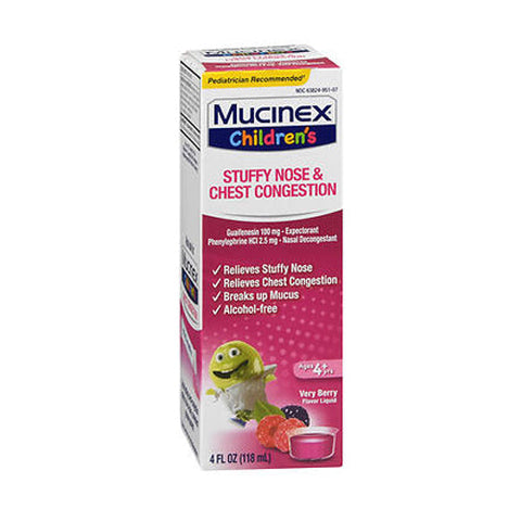 Mucinex, Children'S Stuffy Nose And Chest Congestion Liquid Very Berry, 4 Oz Mucinex