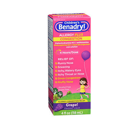 J & J Sales Logistics Co, Benadryl-D Childrens Allergy And Sinus Liquid, Grape 4 oz Benadryl
