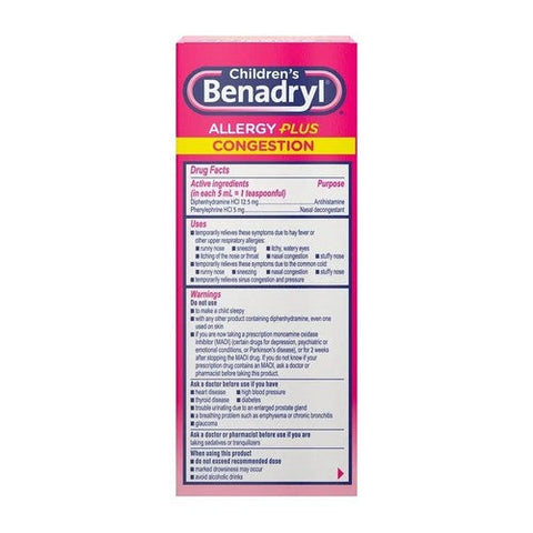 Benadryl, Children'S Allergy Plus Congestion Liquid Grape, 4 Oz Benadryl