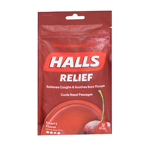 Halls, Cough And Throat Relief Drops Cherry, 30 Count Halls