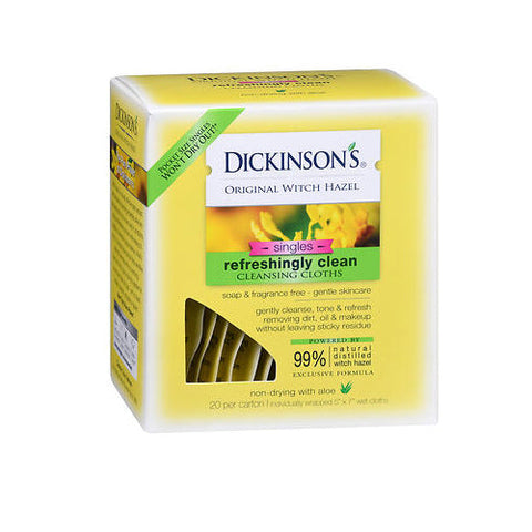Dickinsons, Original Witch Hazel Refreshingly Clean Cleansing Cloths Fragrance Free Singles, 20 Count Dickinsons